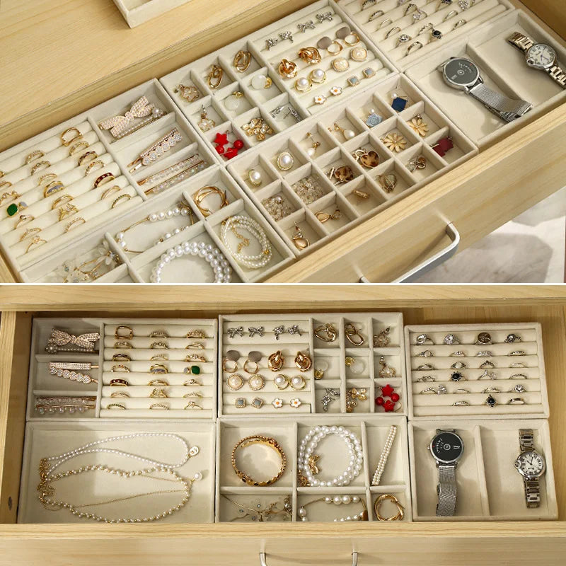 Velvet Jewelry Box Display Tray Drawer Storage Jewellery Holder For Ring Earrings Necklace Bracelet Soft Velvet Organizer Case