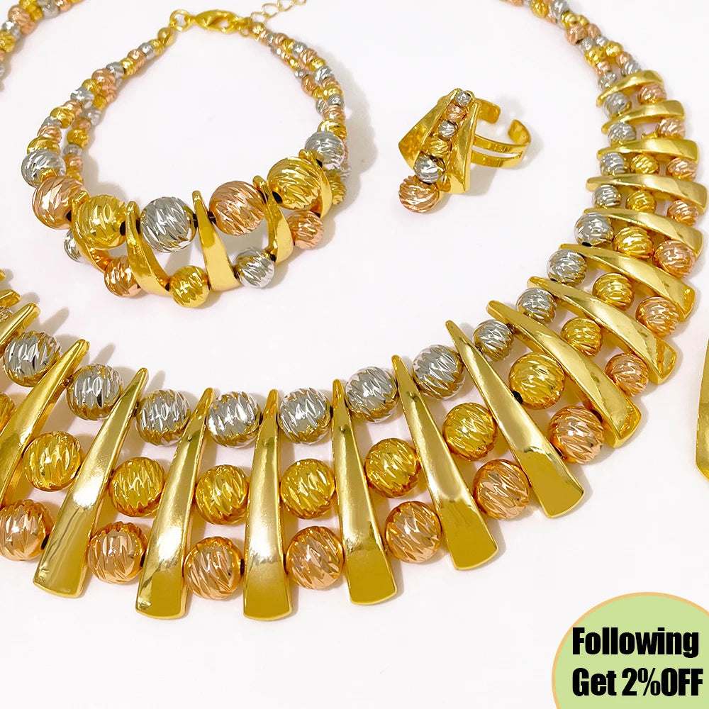 GZJPEI Fashion Luxury Jewelry Set High Quality Gorgeous Three Tone Design For Women Bridal Wedding Engagement Jewelry Gift Box