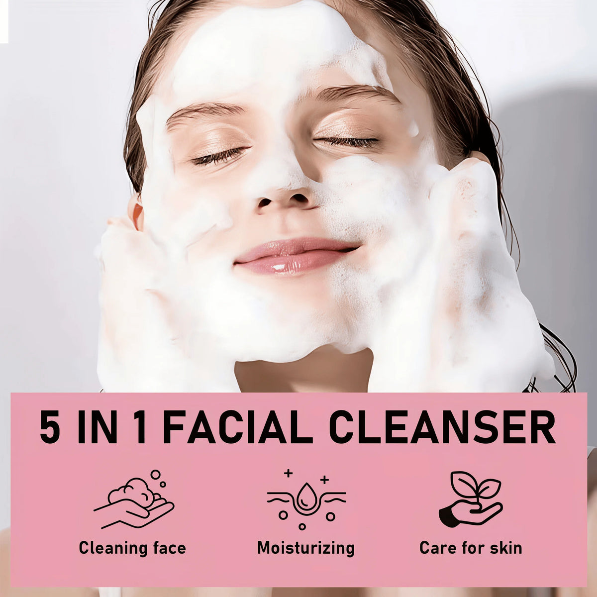 150g Large Capacity 5 in 1 Facial Cleanser, Which Combines Hyaluronic Acid, Niacinamide, Vitamin C, Vitamin E, and Collagen. Its Rich Foam Can Deeply Cleanse Oil and Dirt, Gently Cleanse, Moisturize, Brighten the Skin, Make I