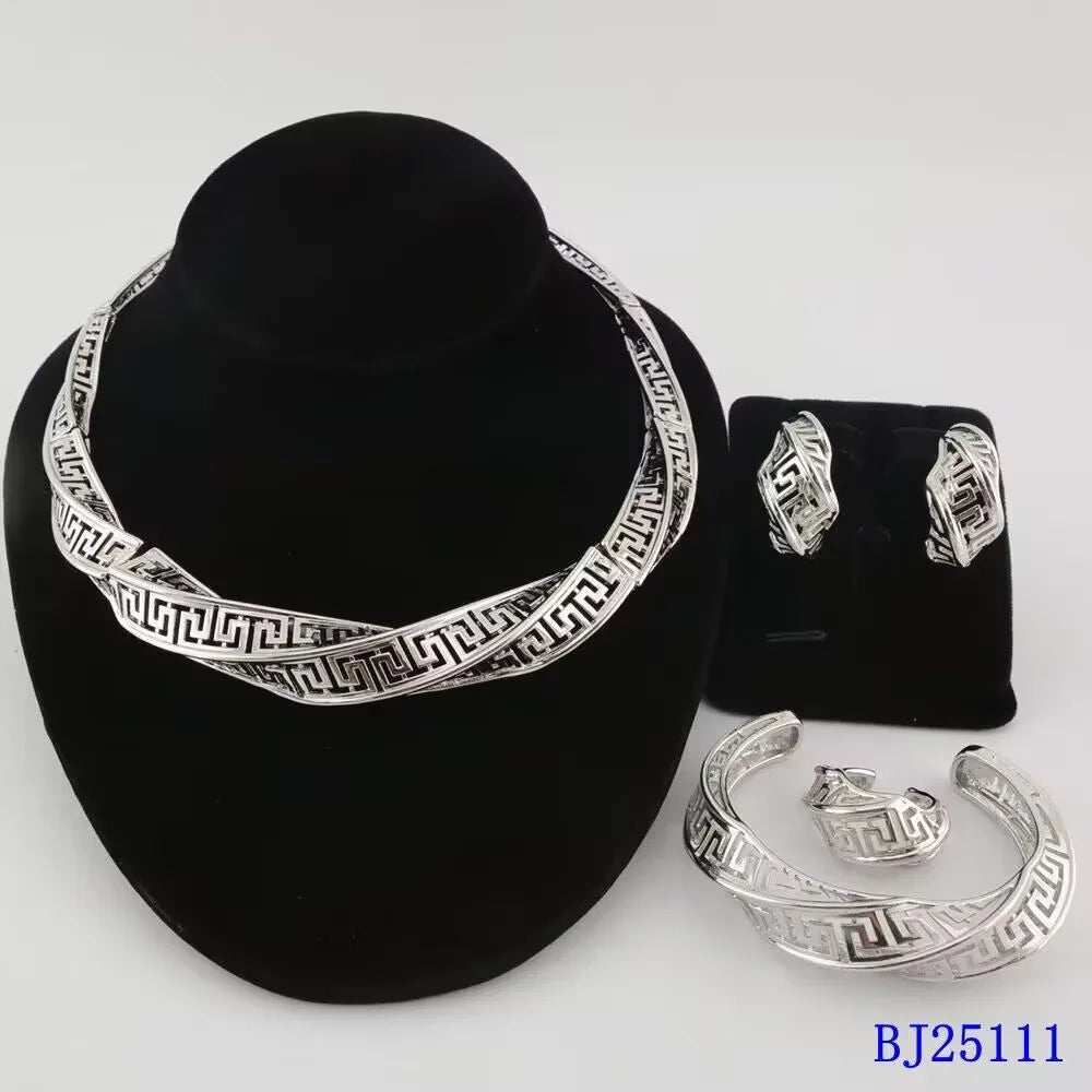 Luxury African Women Gold Plated 4pcs Jewelry Set Bridal Wedding Necklace Earrings Ring Bracelet Party Gifts