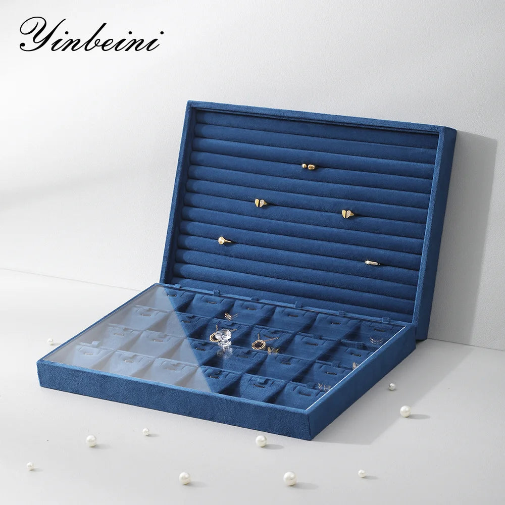 Yinbeini Velvet Ring Earring Bracelet Necklace Display Tray Table Top Stackable Drawer Storage Jewelry Organizer Tray P038