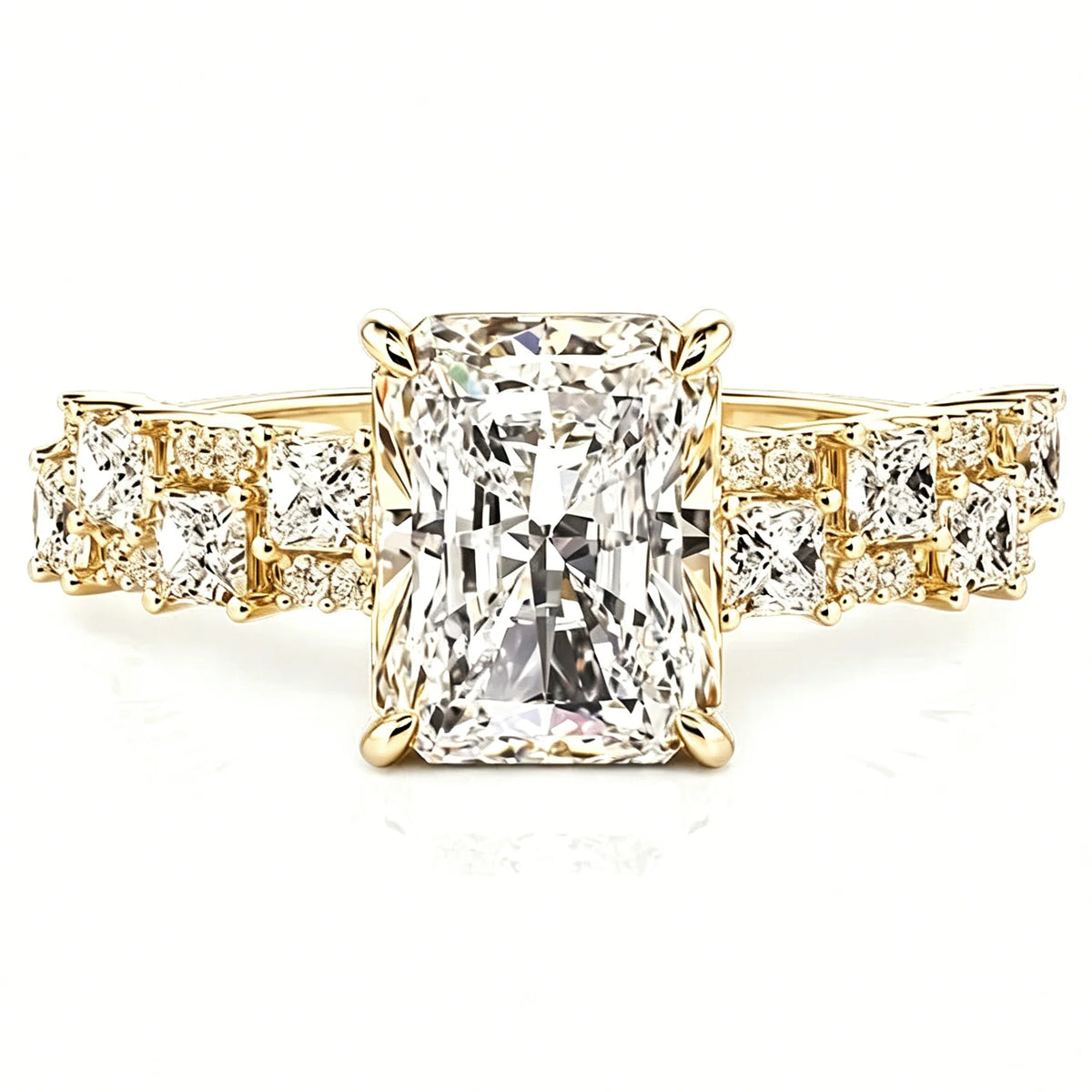 Full Moissanite Engagement Ring with Tapered Baguette Shape Diamond S925 Silver Wedding Rings for Women