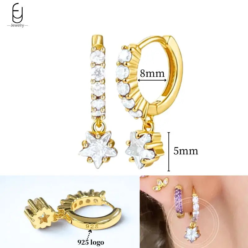 925 Sterling Silver Ear Needle White Crystal Gold Earrings for Women Luxury Water Drop/Heart/Flower Pendant Earring Fine Jewelry