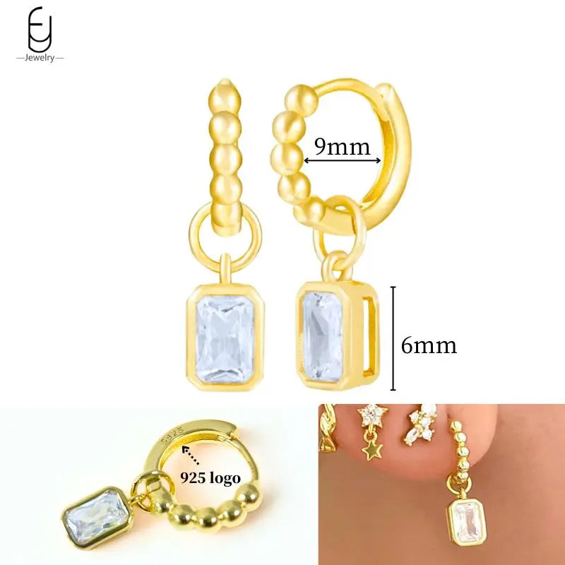 925 Sterling Silver Ear Needle White Crystal Gold Earrings for Women Luxury Water Drop/Heart/Flower Pendant Earring Fine Jewelry