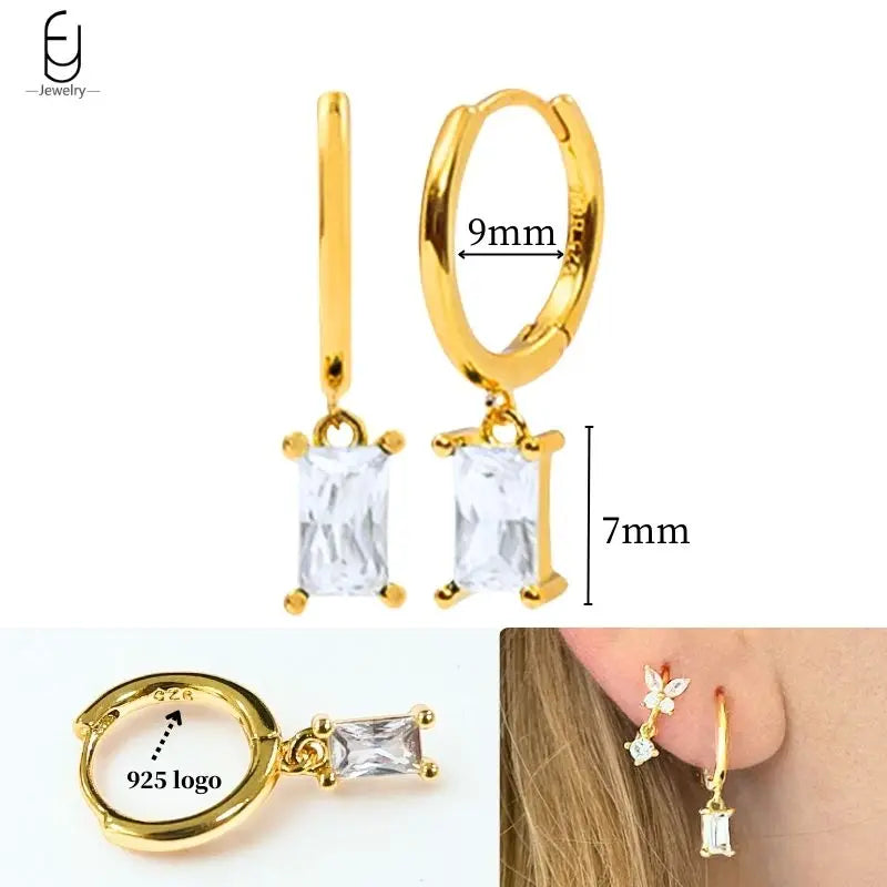 925 Sterling Silver Ear Needle White Crystal Gold Earrings for Women Luxury Water Drop/Heart/Flower Pendant Earring Fine Jewelry