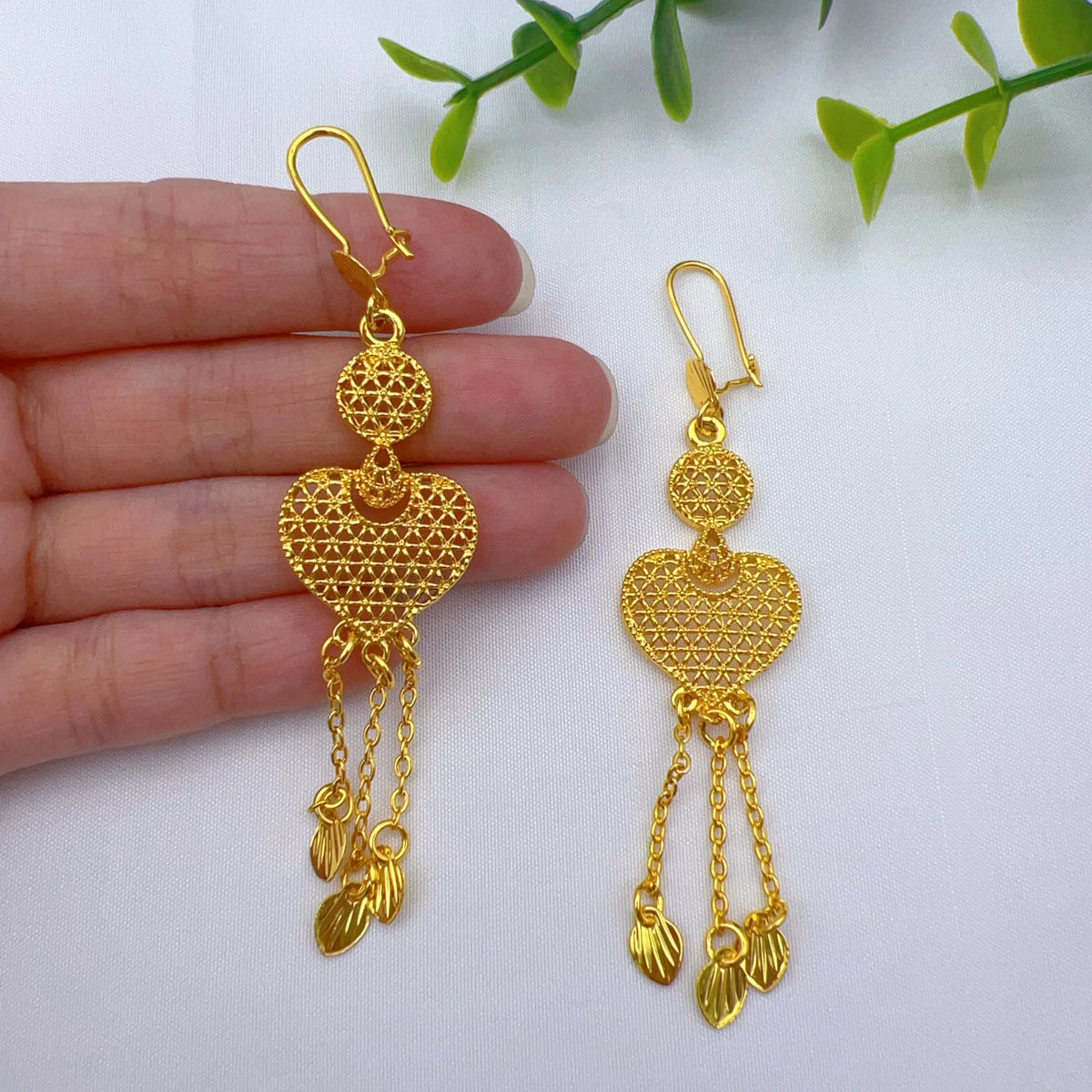 Dubai 24K Gold Color Bridal Jewelry Set For Women Nigerian Ethiopian Heart Necklace Bracelet Earring Ring Sets Party Gift
