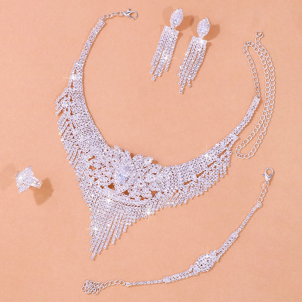 Stonefans Luxury Indian Bridal Jewelry Sets Women Accessories Fashion Tassel Rhinestone Necklace Earrings Sets Wedding Jewelry