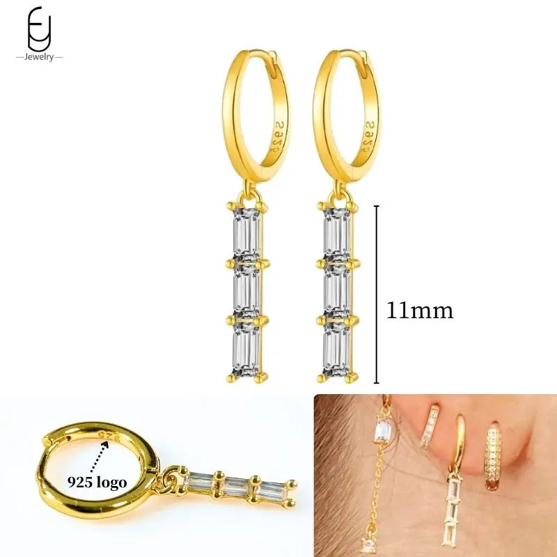 925 Sterling Silver Ear Needle White Crystal Gold Earrings for Women Luxury Water Drop/Heart/Flower Pendant Earring Fine Jewelry