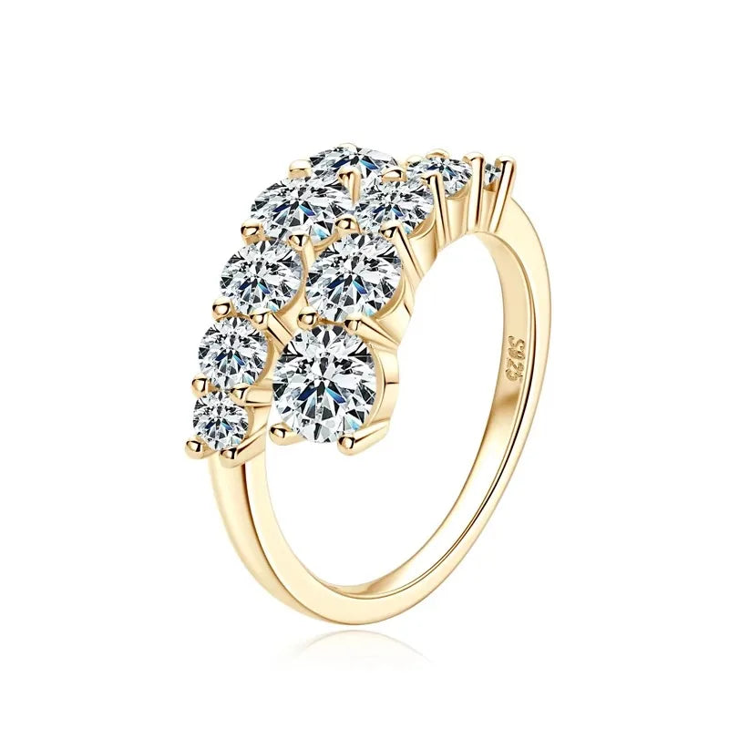 Anziw 925 Silver Moissanite Rings Woman Bands 10 Stones 3.26cttw Sparkling Diamond Twist Shank Wedding Ring Engagement Jewelry