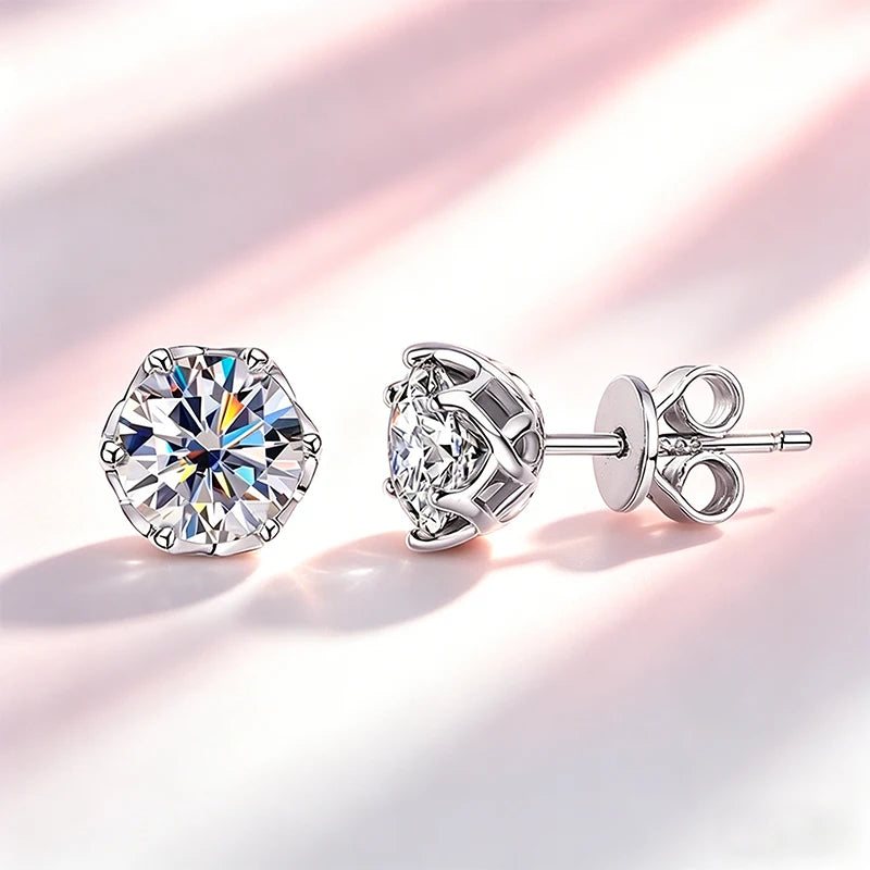 Classic 100% Moissanite Stud Earrings with Lace Six-Prong High-End Texture Elegant and Stylish Earrings