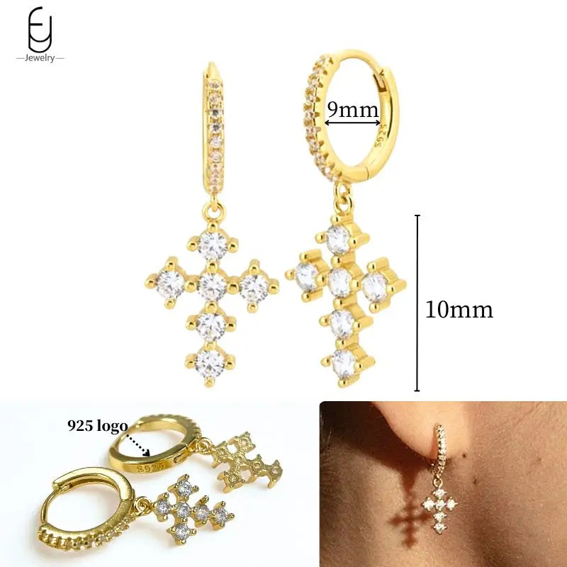 925 Sterling Silver Ear Needle White Crystal Gold Earrings for Women Luxury Water Drop/Heart/Flower Pendant Earring Fine Jewelry
