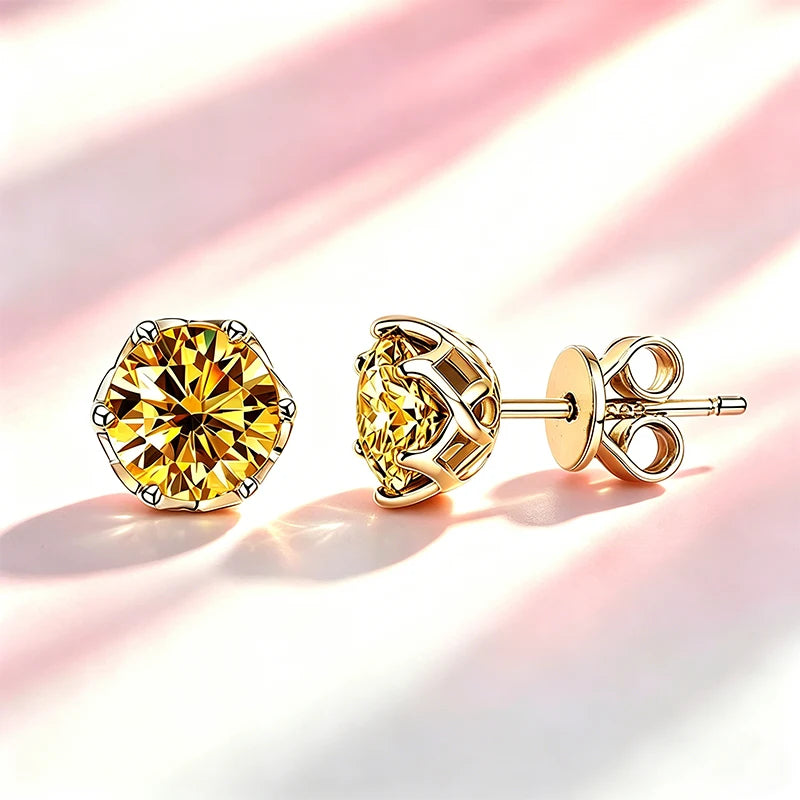 Classic 100% Moissanite Stud Earrings with Lace Six-Prong High-End Texture Elegant and Stylish Earrings