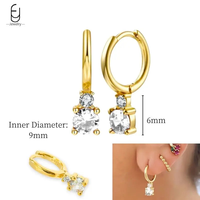 925 Sterling Silver Ear Needle White Crystal Gold Earrings for Women Luxury Water Drop/Heart/Flower Pendant Earring Fine Jewelry