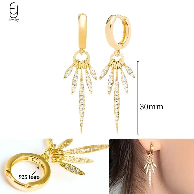 925 Sterling Silver Ear Needle White Crystal Gold Earrings for Women Luxury Water Drop/Heart/Flower Pendant Earring Fine Jewelry