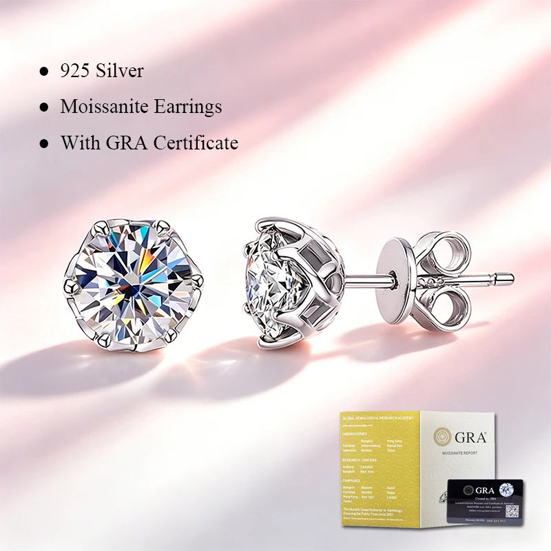 Classic 100% Moissanite Stud Earrings with Lace Six-Prong High-End Texture Elegant and Stylish Earrings