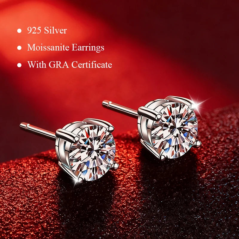 Classic 100% Moissanite Stud Earrings with Lace Six-Prong High-End Texture Elegant and Stylish Earrings
