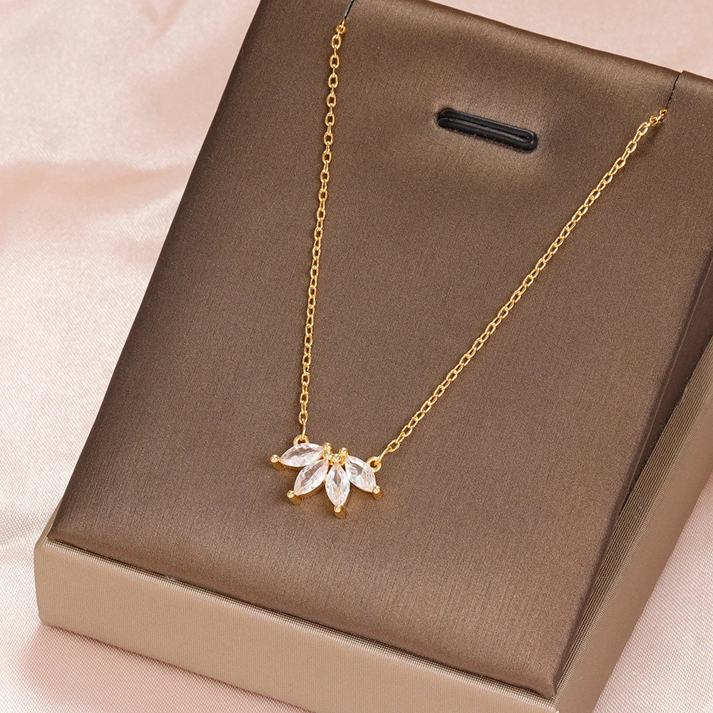 Simple Stainless Steel Horse Eye Zircon Necklace Fashion Elegant Crystal Collarbone Chain For Women Trendy Jewelry Accessories