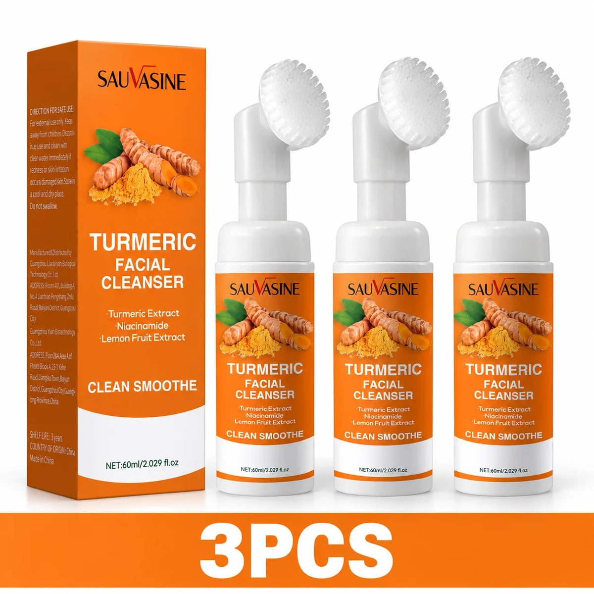 1/3/5pcs Turmeric Foaming Facial Cleanser, Face Wash with Turmeric Extract Niacinamide & Lemon Fruit Extract, Gently Removes Dir